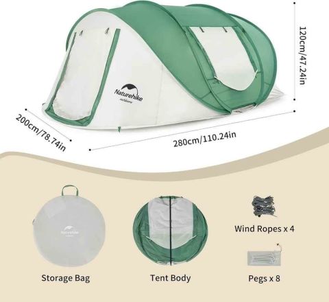 Naturehike 3-4 Kişilik Pop-Up Otomatik Kurulum Kamp Çadırı