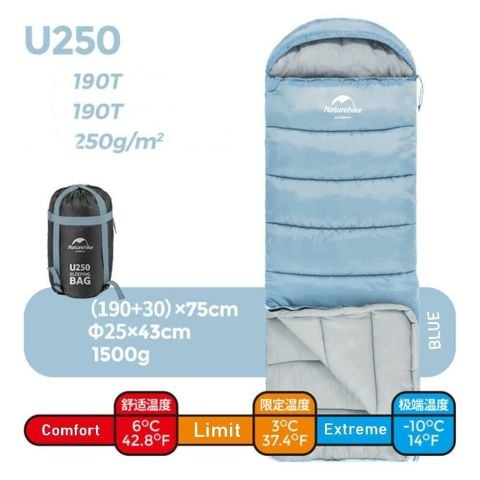 Naturehike U250 Zarf Tarzı Kapüşonlu Uyku Tulumu -10°C