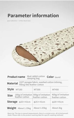 Naturehike Cute Mud Rabbit MT300 Pamuklu Uyku Tulumu -13°C