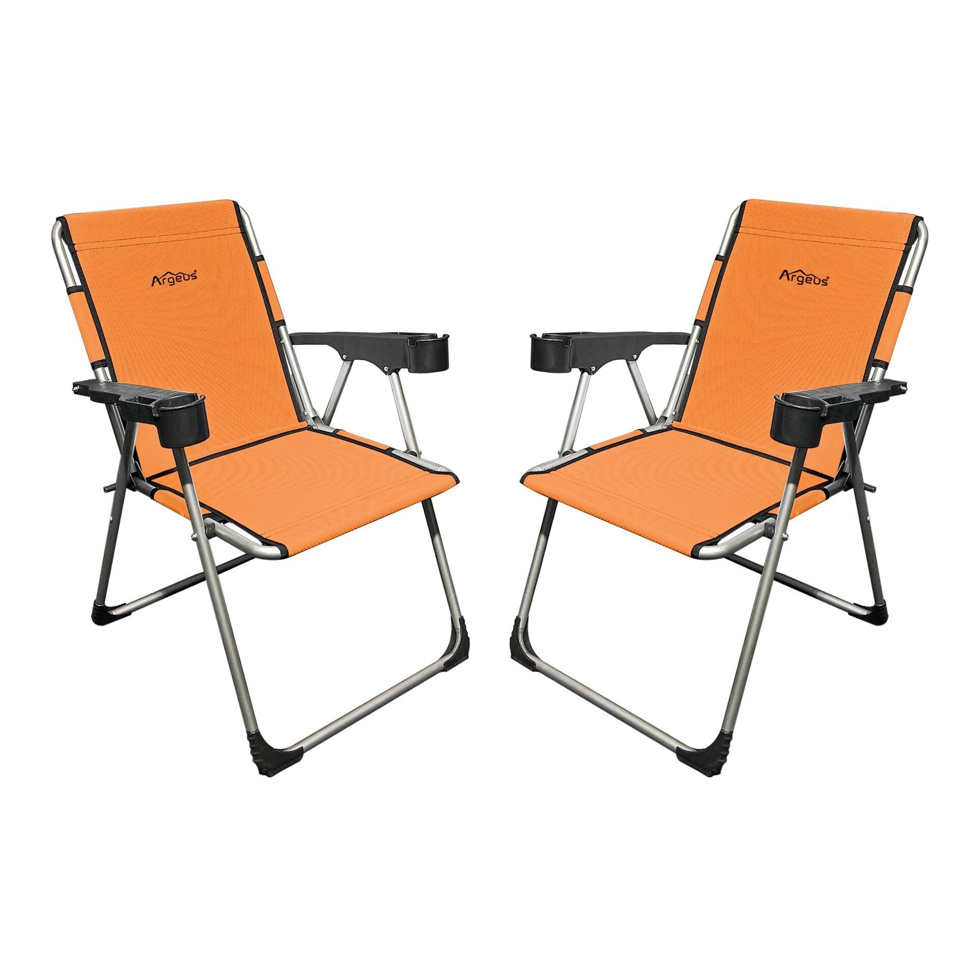 Argeus Rock 2'li Bardaklı Katlanabilir Kamp Sandalyesi Seti - Portakal (A-11)