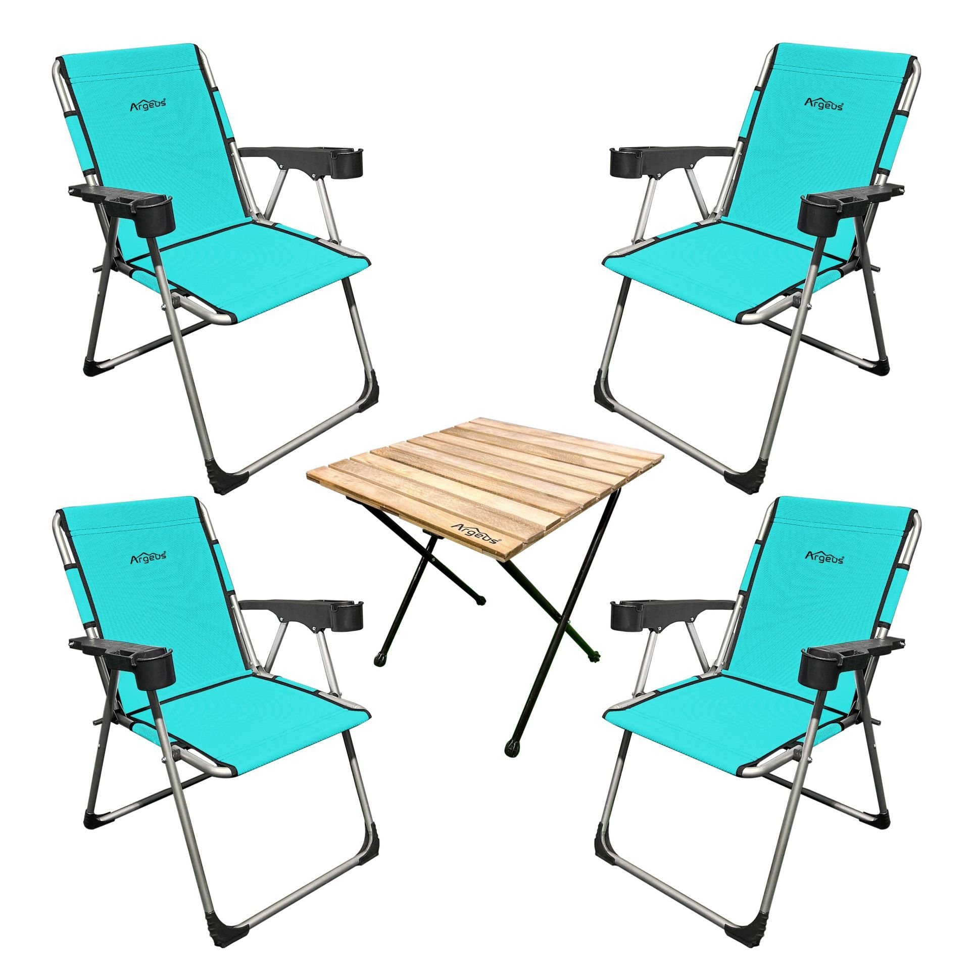 Argeus Rock 4'lü Bardaklı Katlanabilir Sandalye ve Masa Seti - Deniz Mavi (A-05)