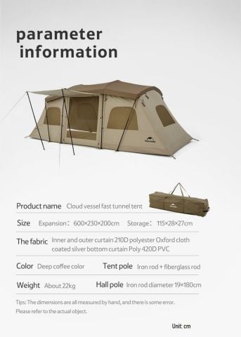 Naturehike Glamping Cloud Vessel 4 Kişilik Tünel Çadır