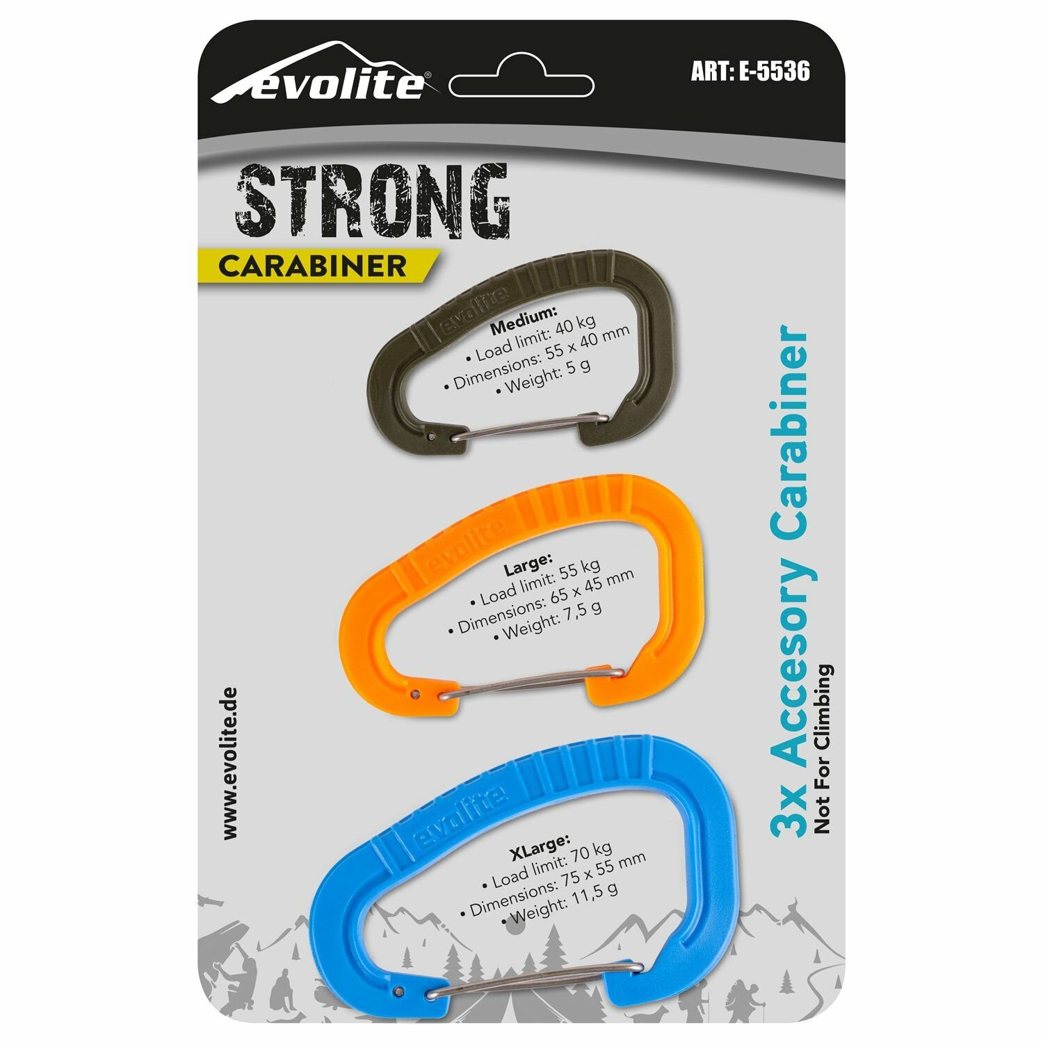 Evolite Strong 3'lü Karabina Seti - Mavi/Turuncu/Yeşil