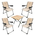 erkamp-outdoor-Argeus Rock 4'lü Bardaklı Katlanabilir Sandalye ve Masa Seti - Camel (A-13)