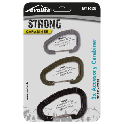 erkamp-outdoor-Evolite Strong 3'lü Karabina Seti - Siyah/Haki/Gri