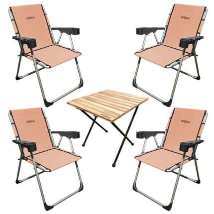 erkamp-outdoor-Rock 4'lü Katlanabilir Kamp Sandalyesi ve Masa Seti - Bakır (A-20) - Bardaklıklı - 140 KG Kapasite - Taşıma Çantalı