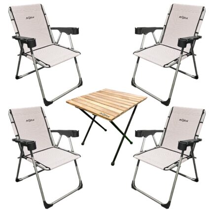 erkamp-outdoor-Rock 4'lü Katlanabilir Kamp Sandalyesi ve Masa Seti - Bozkır (A-21) - Bardaklıklı - 140 KG Kapasite - Taşıma Çantalı
