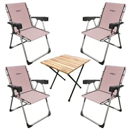 erkamp-outdoor-Rock 4'lü Katlanabilir Kamp Sandalyesi ve Masa Seti - Kiremit (A-28) - Bardaklıklı - 140 KG Kapasite - Taşıma Çantalı