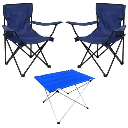 erkamp-outdoor-Savex 2'li Bardaklı Katlanabilir Sandalye ve Masa Seti - Lacivert (DY.001)